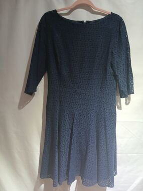 Elegant Navy Lace Fit-and-Flare Dress
